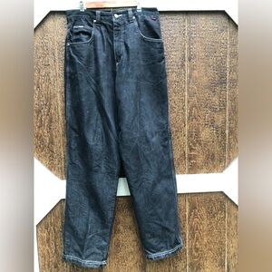 FUBU black denim jeans feature a wide-leg, baggy 34/34